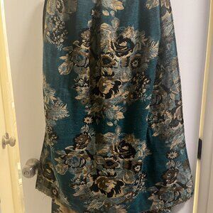 Reversible Vintage Green, Teal, and Gold Floral Rose Sparkle Scarf Shawl